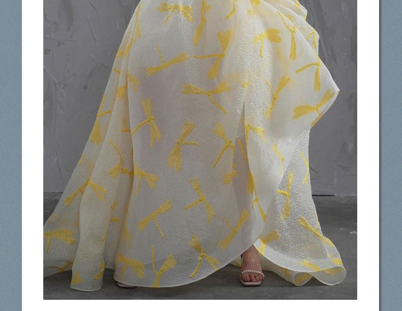 Evening A-Line Gown Print Strapless Floral