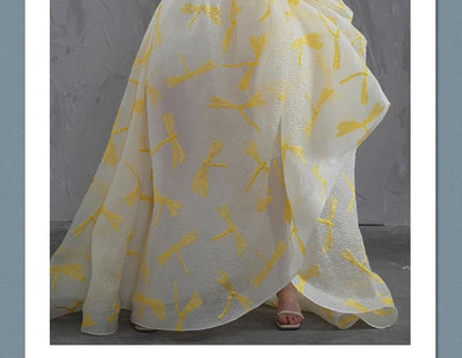 Evening A-Line Gown Print Strapless Floral