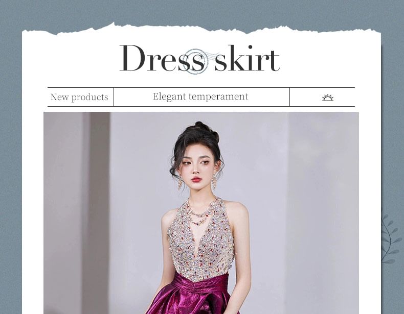 Sleeveless A-Line Sequined Gown V-Neck Evening