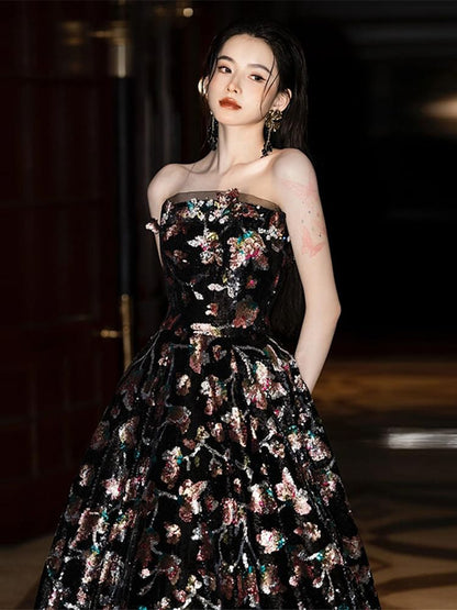 Evening A-Line Strapless Gown Floral