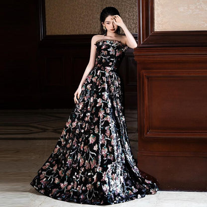 Evening A-Line Strapless Gown Floral