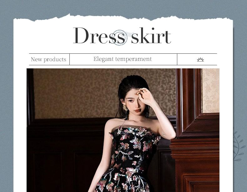 Evening A-Line Strapless Gown Floral