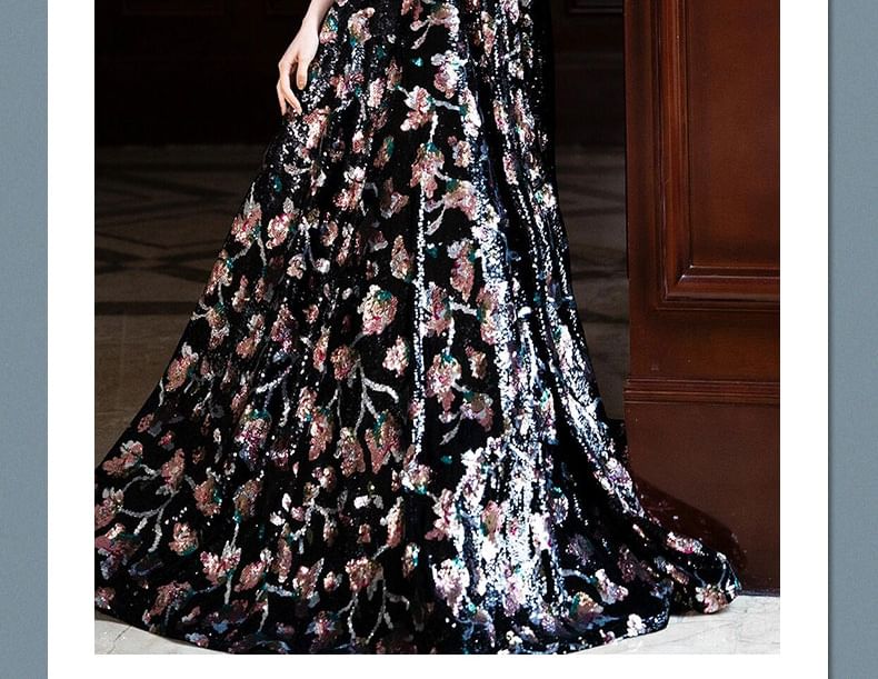 Evening A-Line Strapless Gown Floral