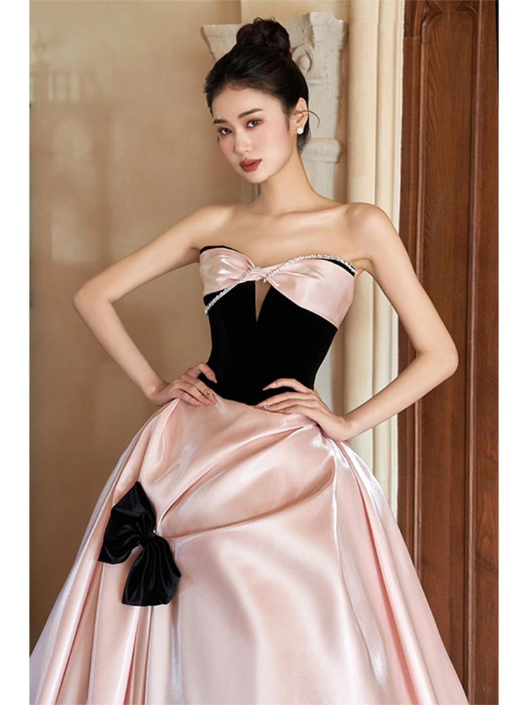 A-Line Dress Bow Strapless Evening Two Tone
