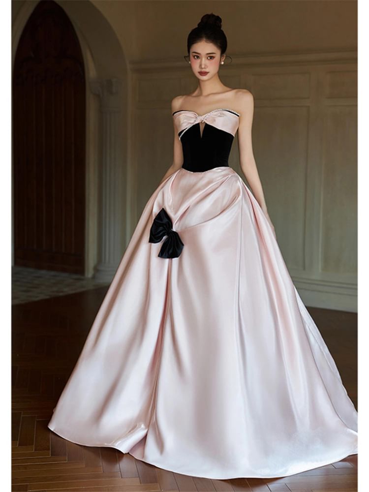 A-Line Dress Bow Strapless Evening Two Tone