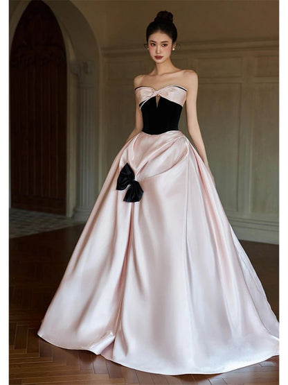 A-Line Dress Bow Strapless Evening Two Tone