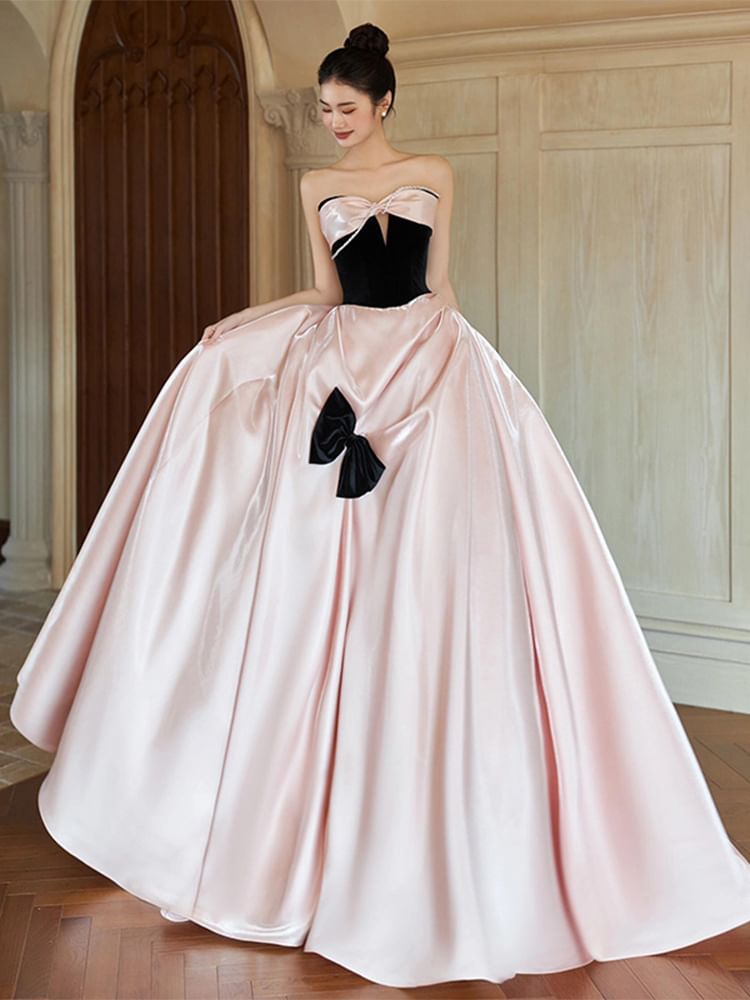 A-Line Dress Bow Strapless Evening Two Tone