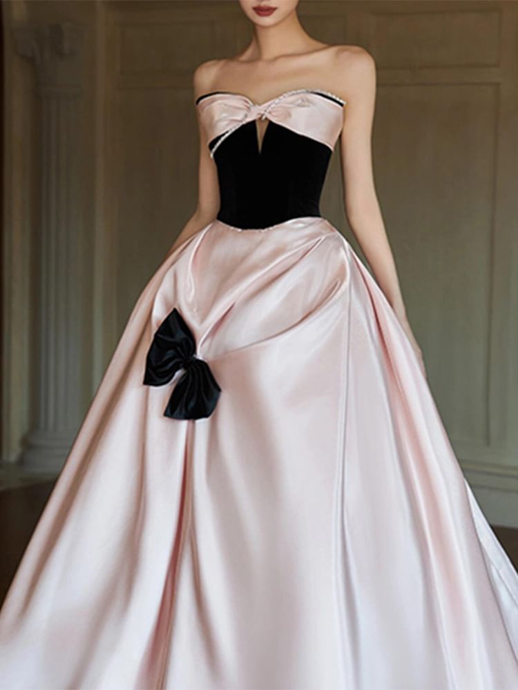 A-Line Dress Bow Strapless Evening Two Tone