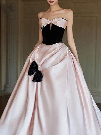 A-Line Dress Bow Strapless Evening Two Tone