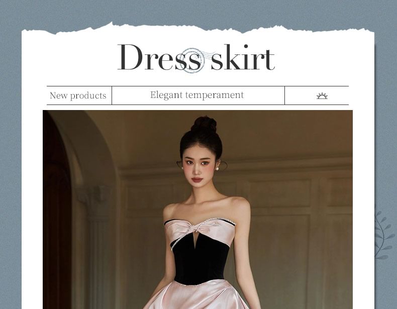 A-Line Dress Bow Strapless Evening Two Tone