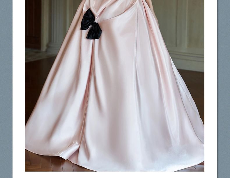 Strapless Bow Two Tone A-Line Evening Dress