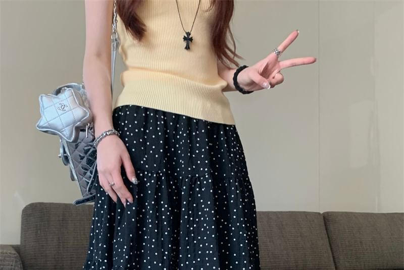 Polka Dot Maxi A-Line Skirt