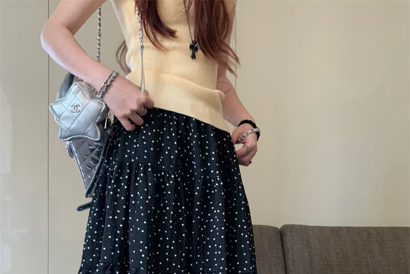Polka Dot Maxi A-Line Skirt