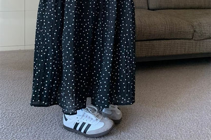 Polka Dot Maxi A-Line Skirt