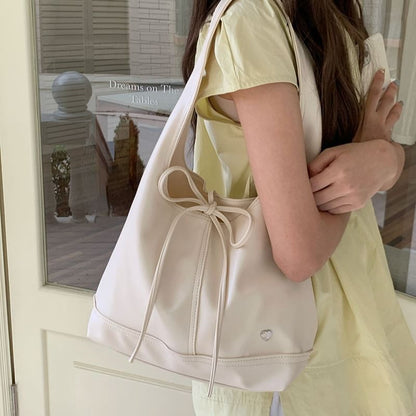 Heart Applique Panel Bow Tie-Up Tote Bag