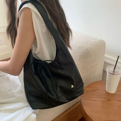 Heart Applique Panel Bow Tie-Up Tote Bag