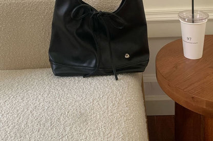 Heart Applique Panel Bow Tie-Up Tote Bag