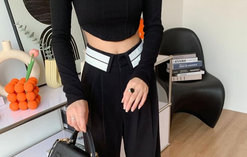 High Waist Striped Pleated Wide Leg Suit Pants