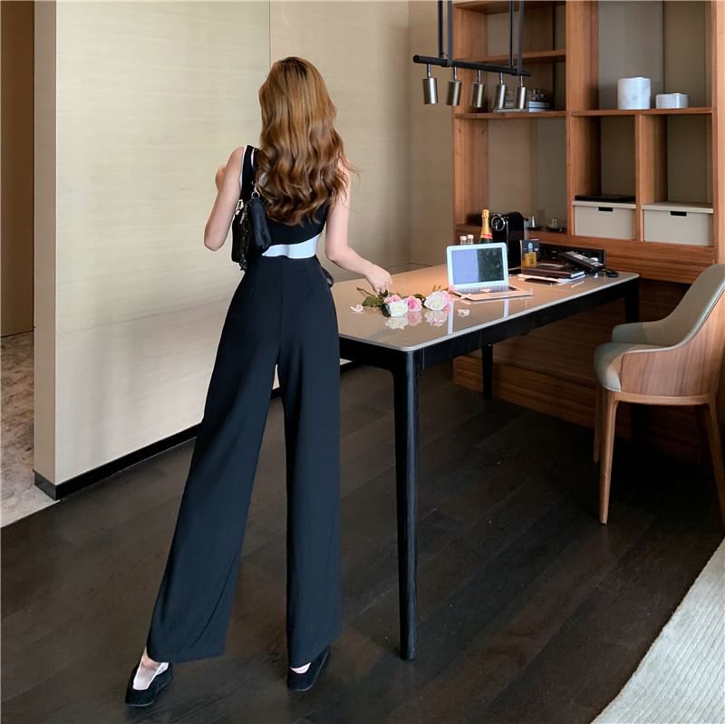 High Waist Plain Tie-Up Wide Leg Dress Pants