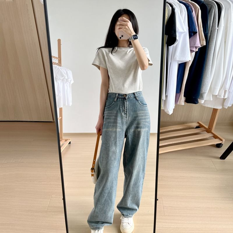 Short-Sleeve Crew Neck Plain T-Shirt