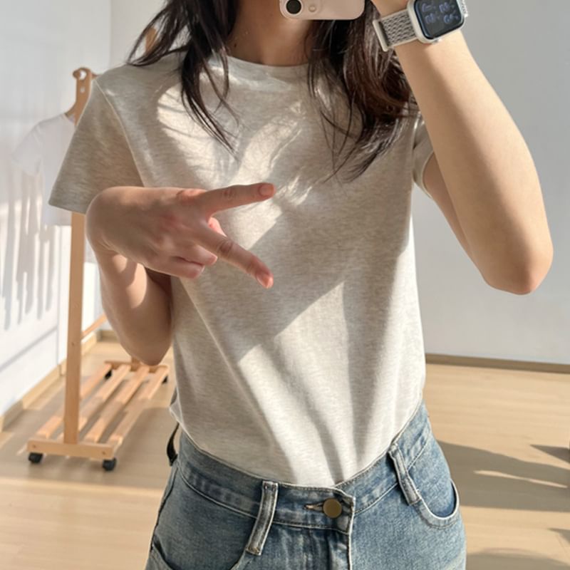 Short-Sleeve Crew Neck Plain T-Shirt