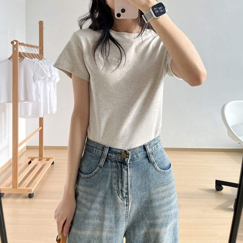 Short-Sleeve Crew Neck Plain T-Shirt