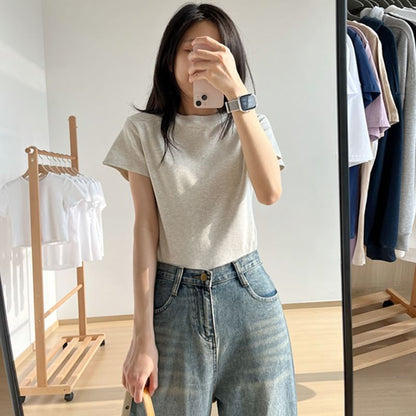 Short-Sleeve Crew Neck Plain T-Shirt