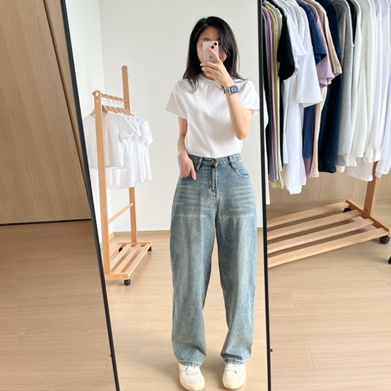 Short-Sleeve Crew Neck Plain T-Shirt