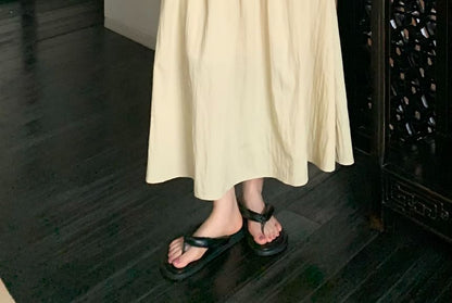 Elastic Waist Plain Maxi A-Line Skirt