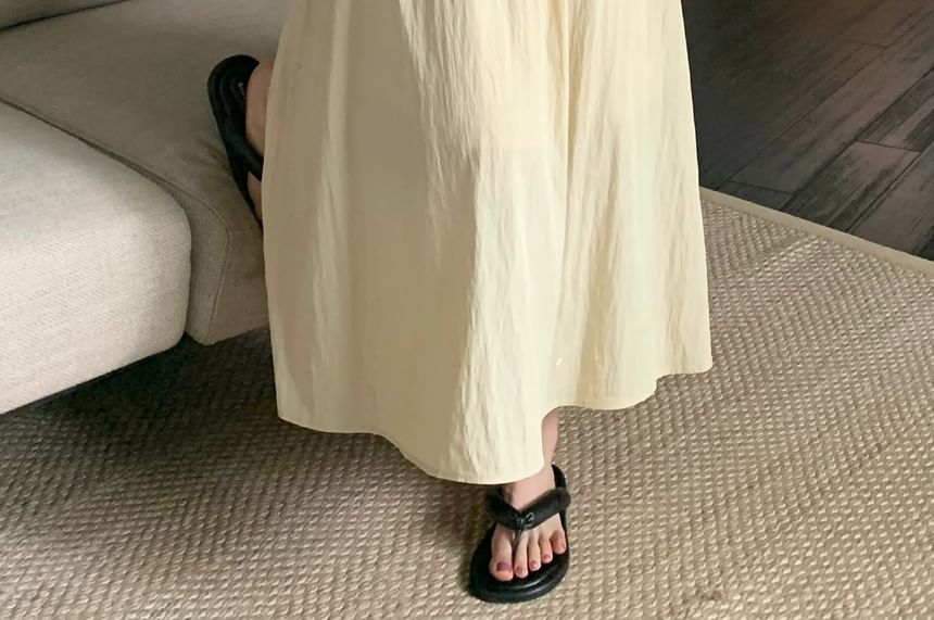 Elastic Waist Plain Maxi A-Line Skirt