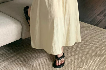 Elastic Waist Plain Maxi A-Line Skirt