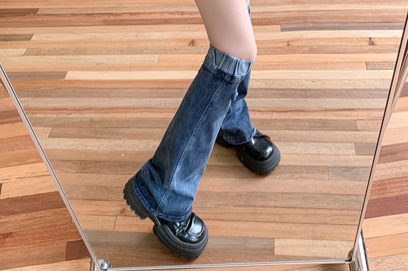 High-Waist Denim Mini Pencil Skirt with Leg Warmers