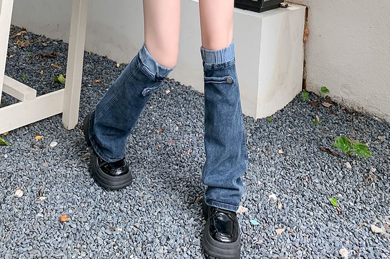 High-Waist Denim Mini Pencil Skirt with Leg Warmers