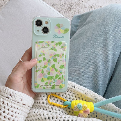 Floral Card Holder Strap Phone Case