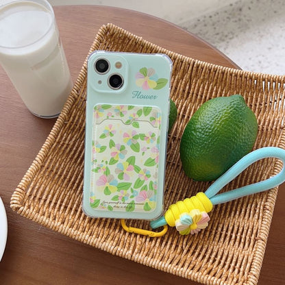 Floral Card Holder Strap Phone Case