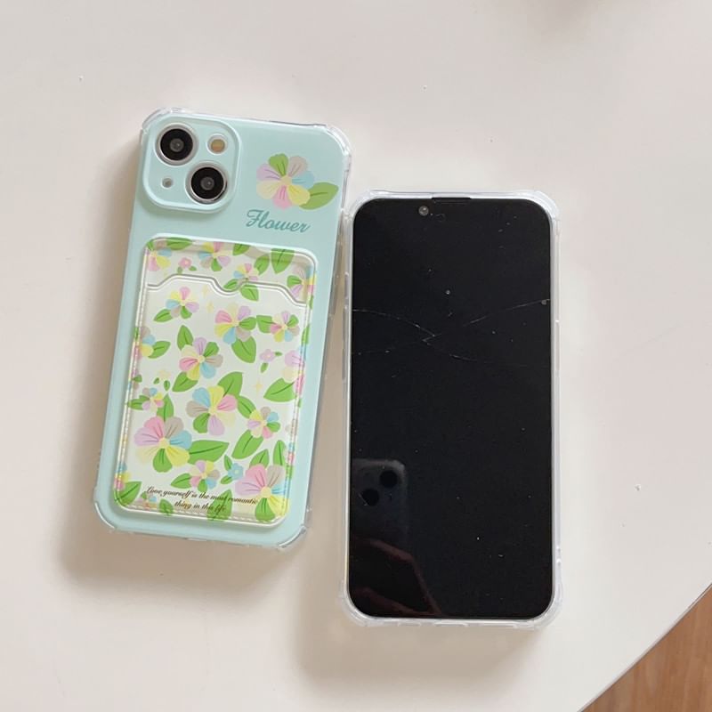 Floral Card Holder Strap Phone Case