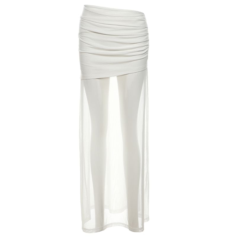 High-Waist Mesh Plain Maxi Skirt