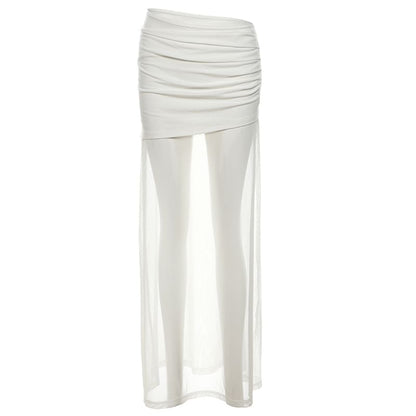 High-Waist Mesh Plain Maxi Skirt