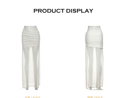 High-Waist Mesh Plain Maxi Skirt