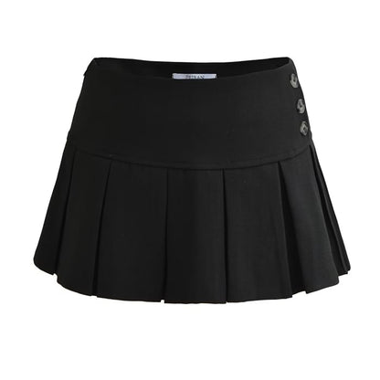 Mid-Rise Plaid Mini Pleated Skirt