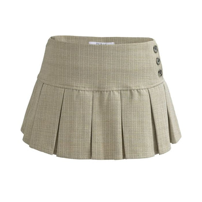 Mid-Rise Plaid Mini Pleated Skirt