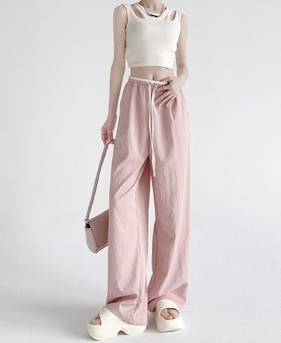 Panel Contrast High Rise Drawstring Wide Leg Pants