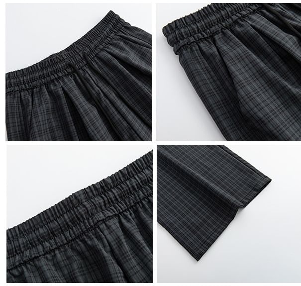 Plaid High Waist Drawstring Wide Leg Pants