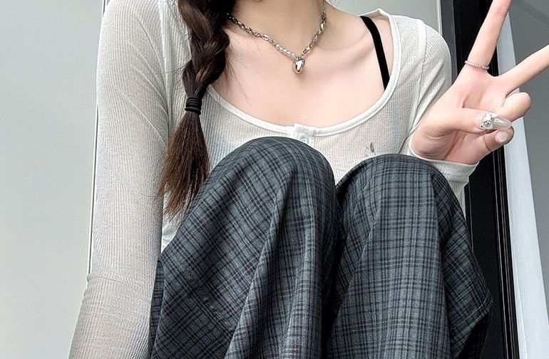 Plaid High Waist Drawstring Wide Leg Pants