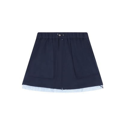 Striped Panel Short-Sleeve Shirt with High-Rise Mini A-Line Skirt