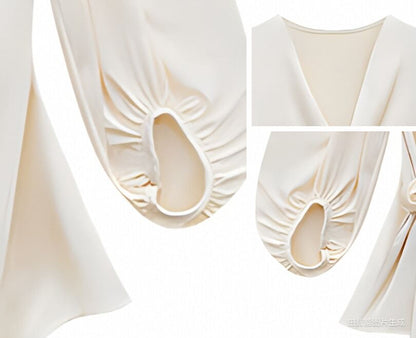 V-Neck Wrap Satin Blouse with High-Waist Mermaid Maxi Skirt