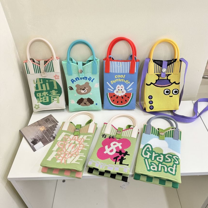Top Handle Print Knit Crossbody Bag