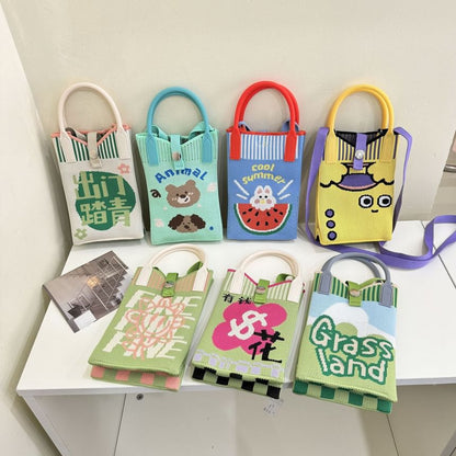 Top Handle Print Knit Crossbody Bag