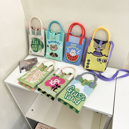 Top Handle Print Knit Crossbody Bag