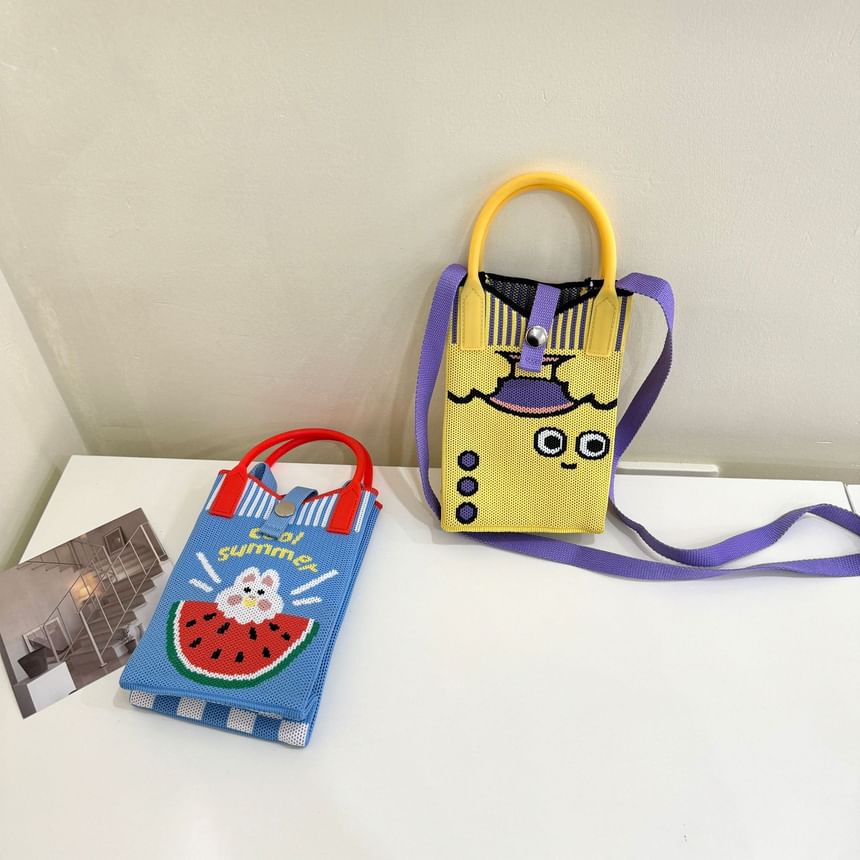 Top Handle Print Knit Crossbody Bag